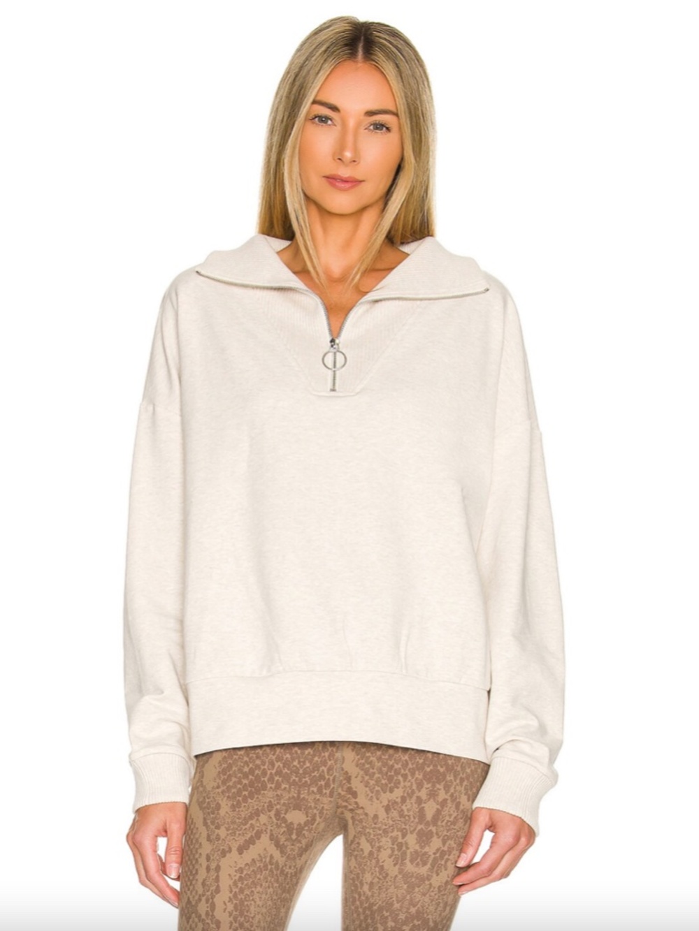 Varley Miller Sweat Shirt in Ivory Marl, Medium, Minimalist Loungewear Active